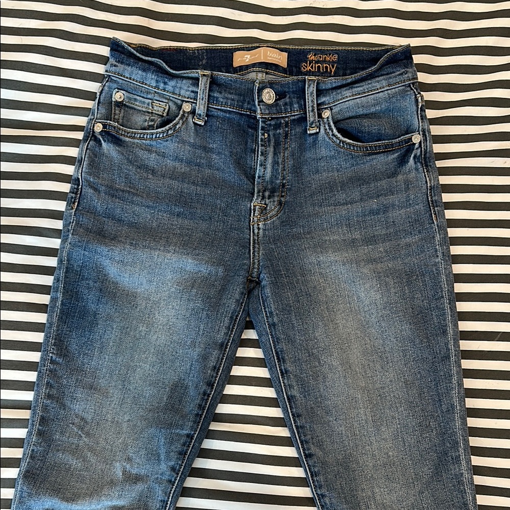 7 for All Mankind Dark Blue Skinny Ankle Jeans